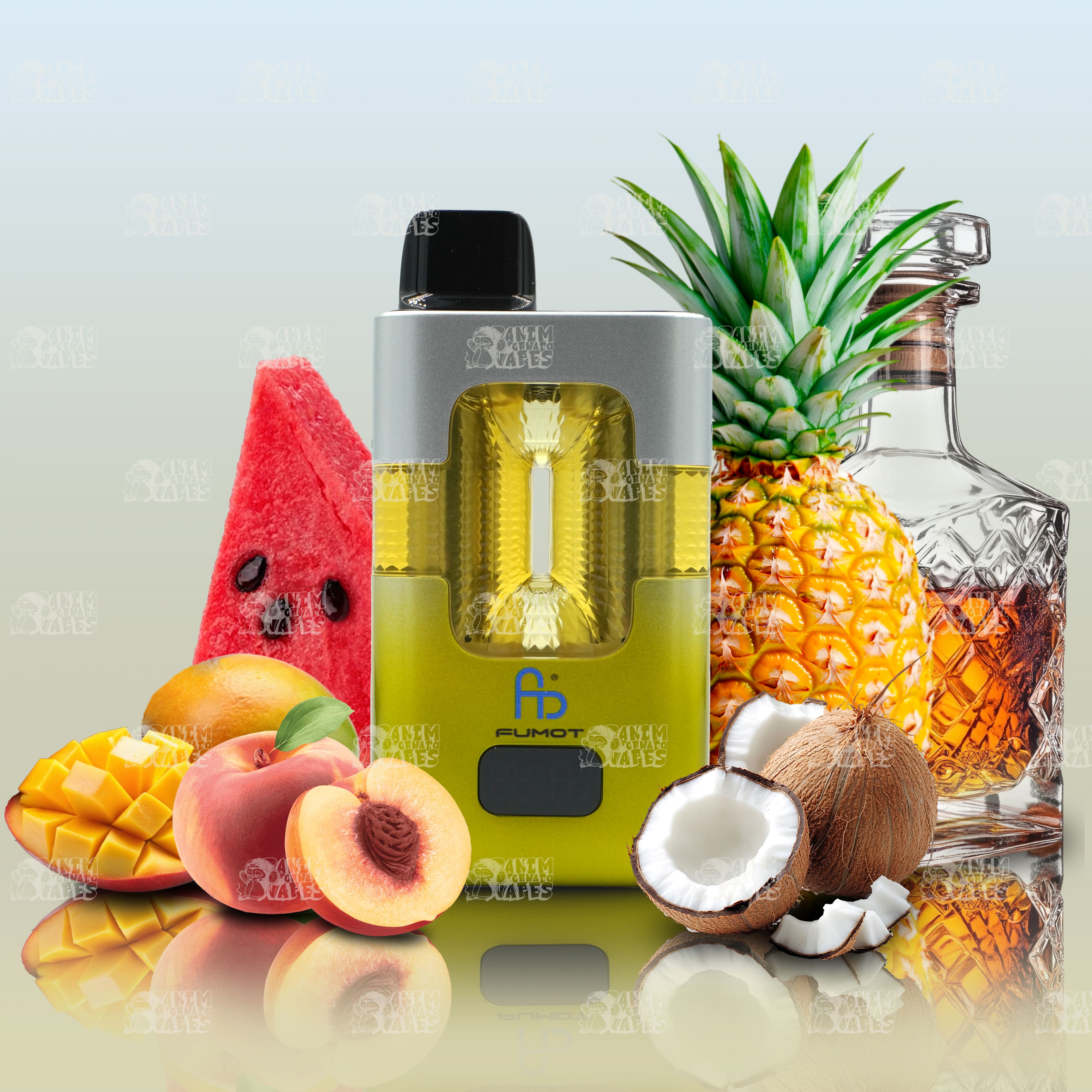 Fumot RandM Eco 2in1 50000 Peach Mango Watermelon und Pina Colada Einweg-Vape mit zwei Aromen und 50000 Zügen