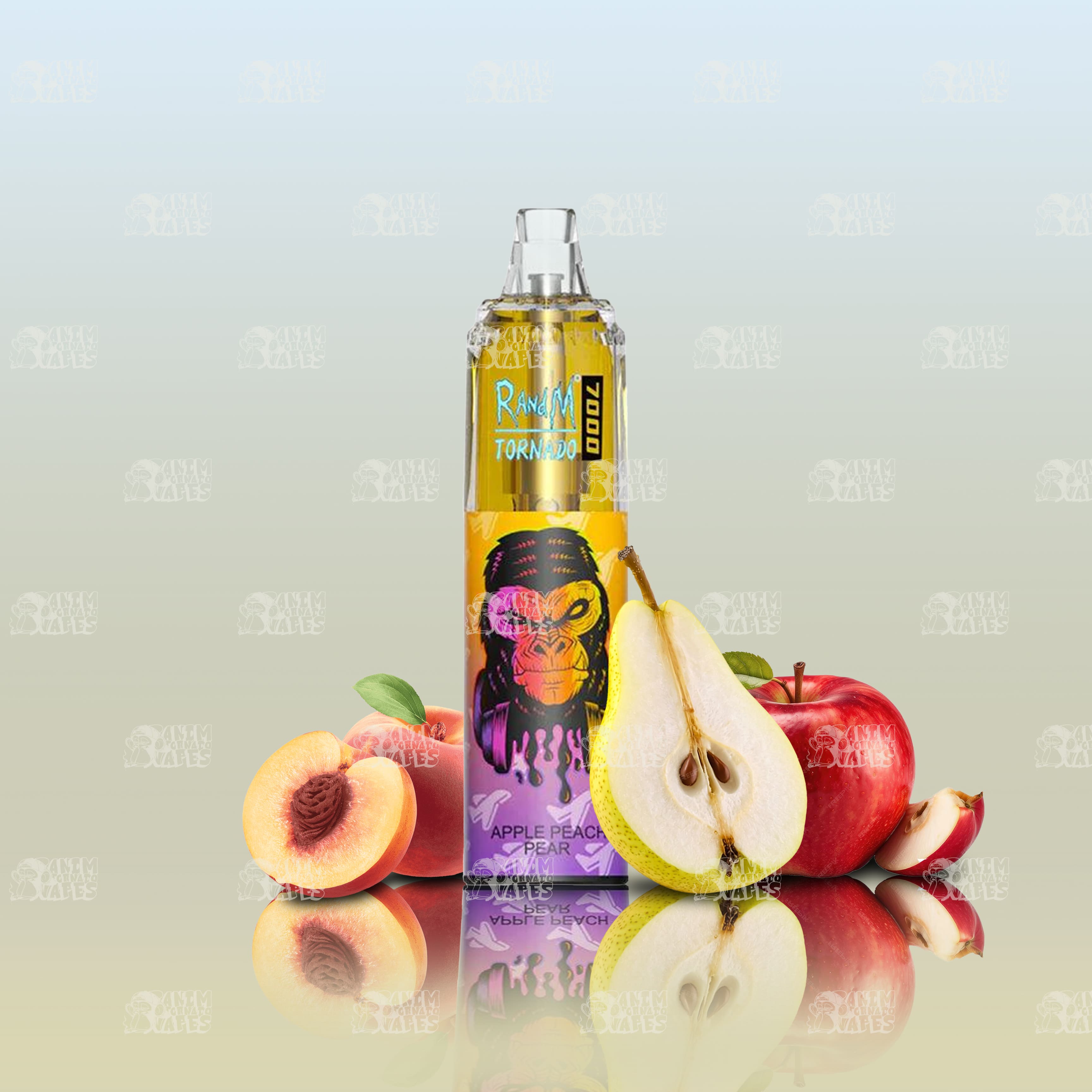 RandM Tornado 7000 Apple Peach Pear Einweg-Vape mit 7000 Zügen und Mesh Coil