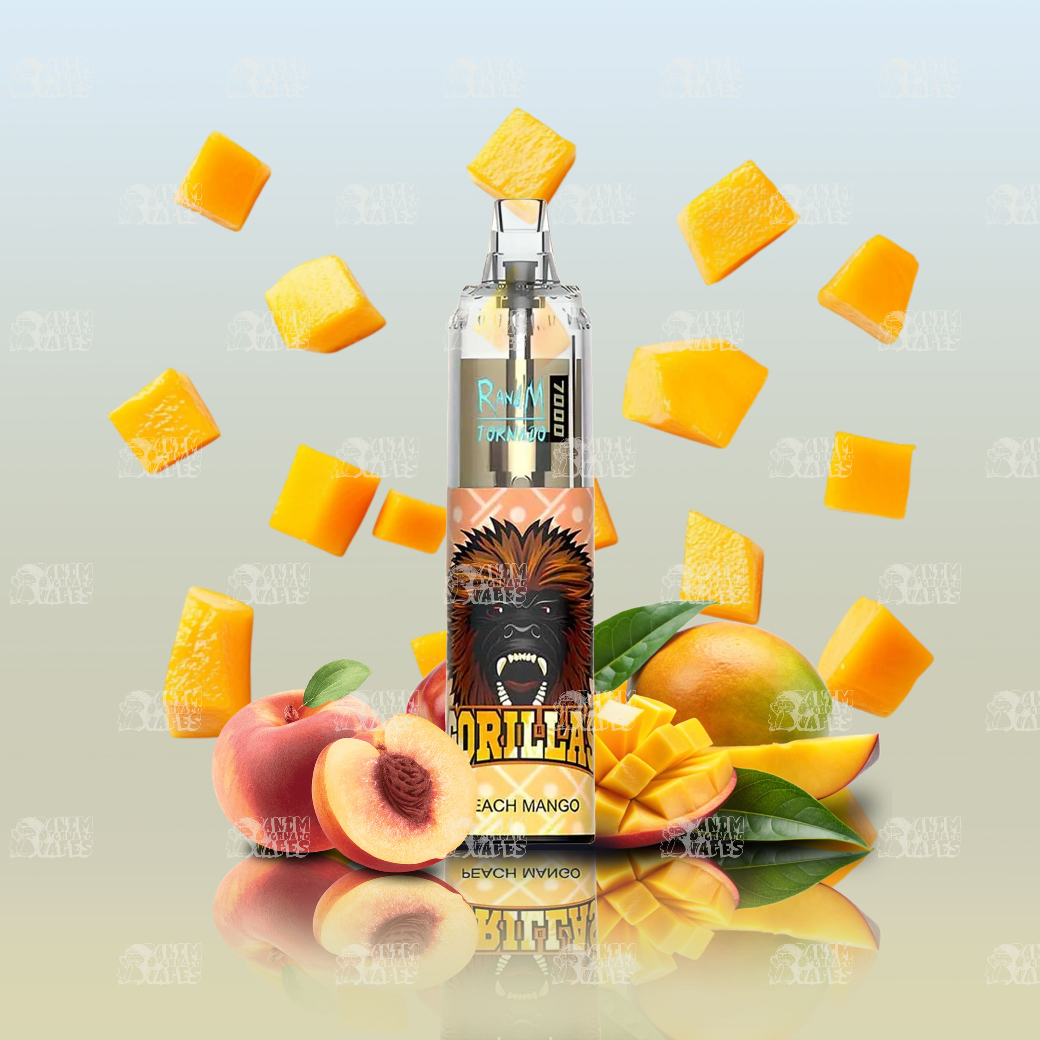 RandM Tornado 7000 Peach Mango Einweg-Vape mit 7000 Zügen und Mesh Coil