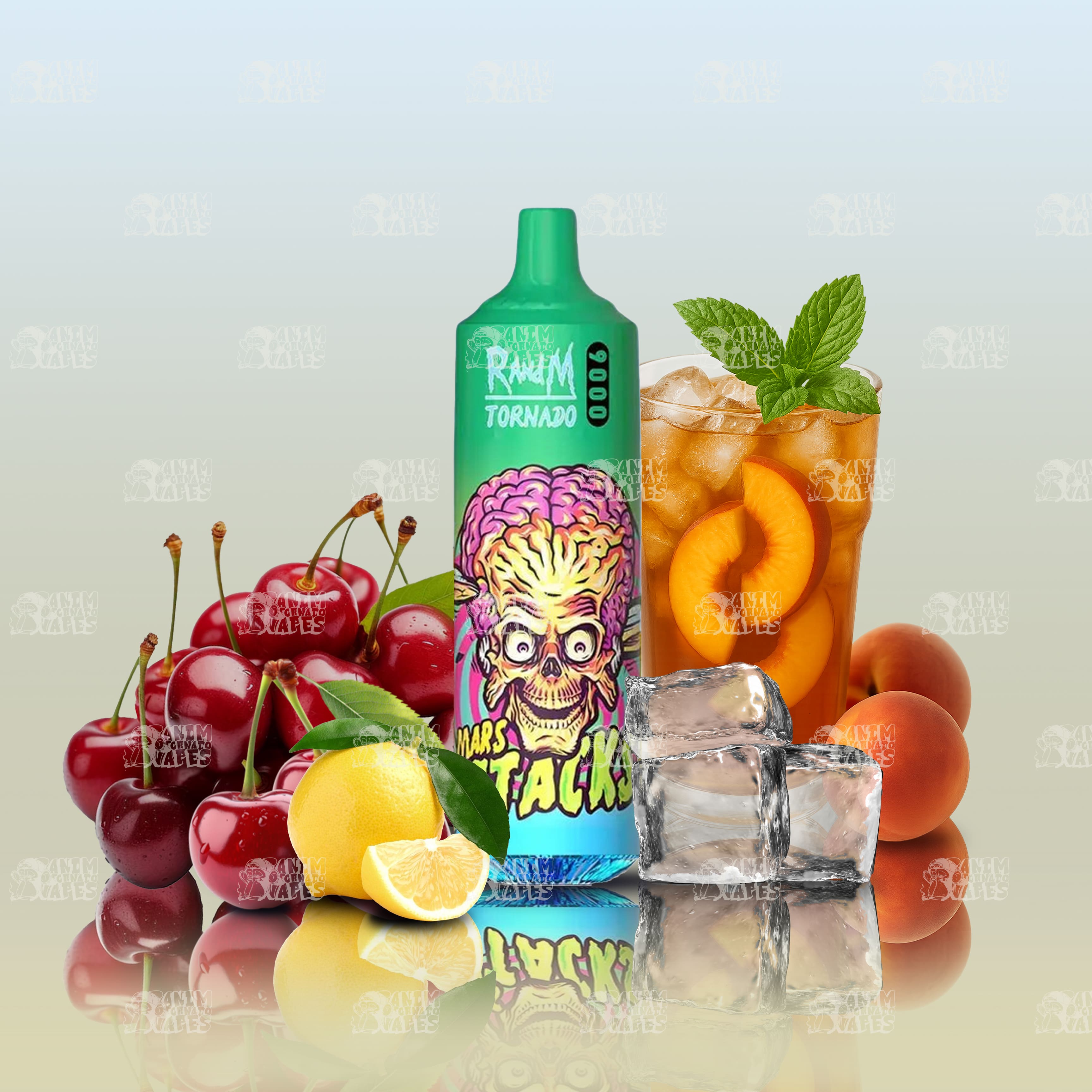 RandM Tornado 9000 Cherry Peach Lemonade Einweg-Vape mit 9000 Zügen und Mesh Coil