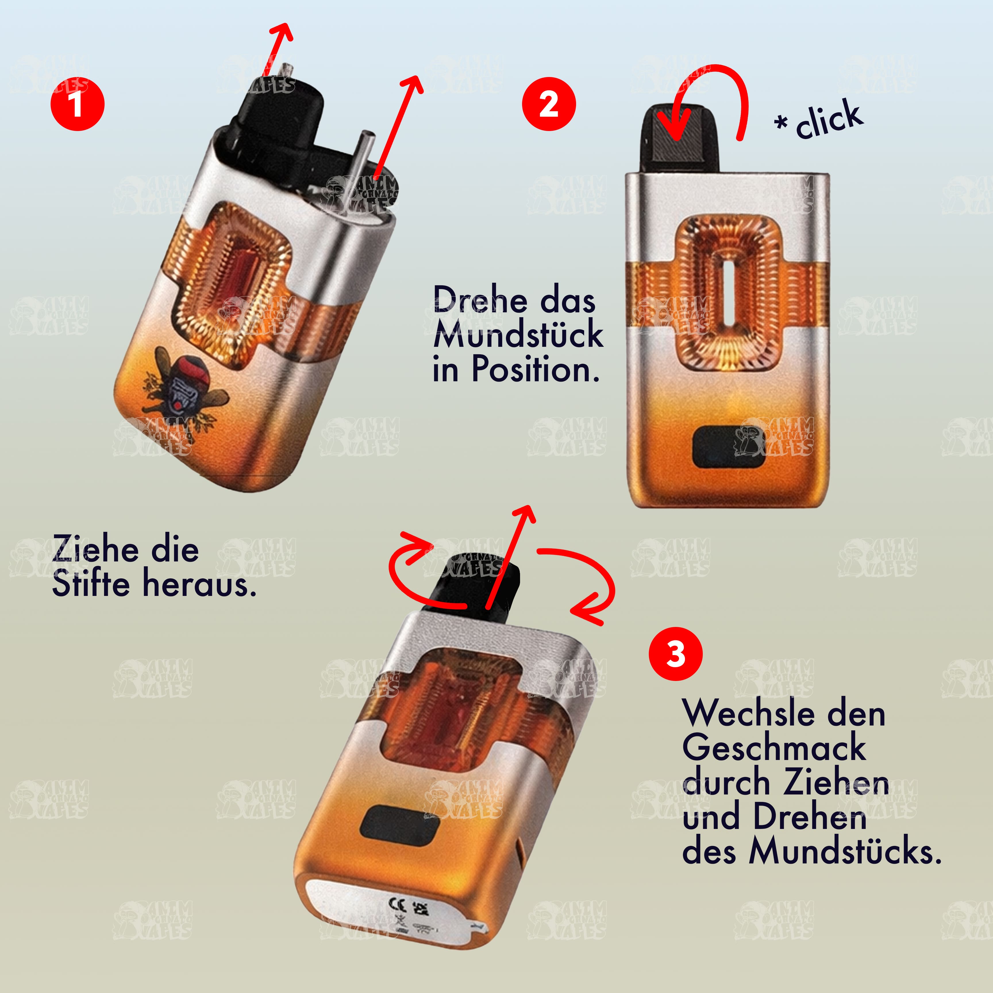 Fumot RandM Eco 2in1 50000 Redbull Ice und Blueberry Peach Ice Detailansicht mit zwei Aromen