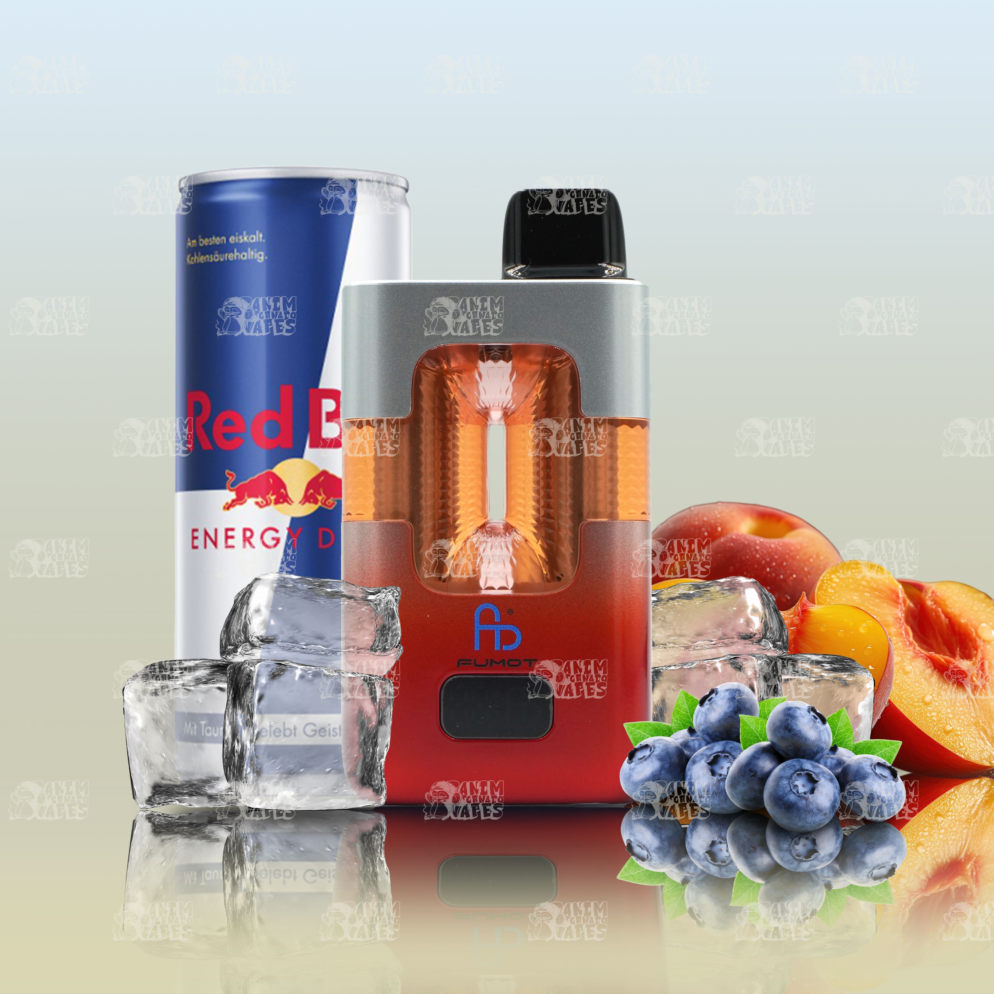 Fumot RandM Eco 2in1 50000 Redbull Ice und Blueberry Peach Ice Einweg-Vape mit zwei Aromen und 50000 Zügen