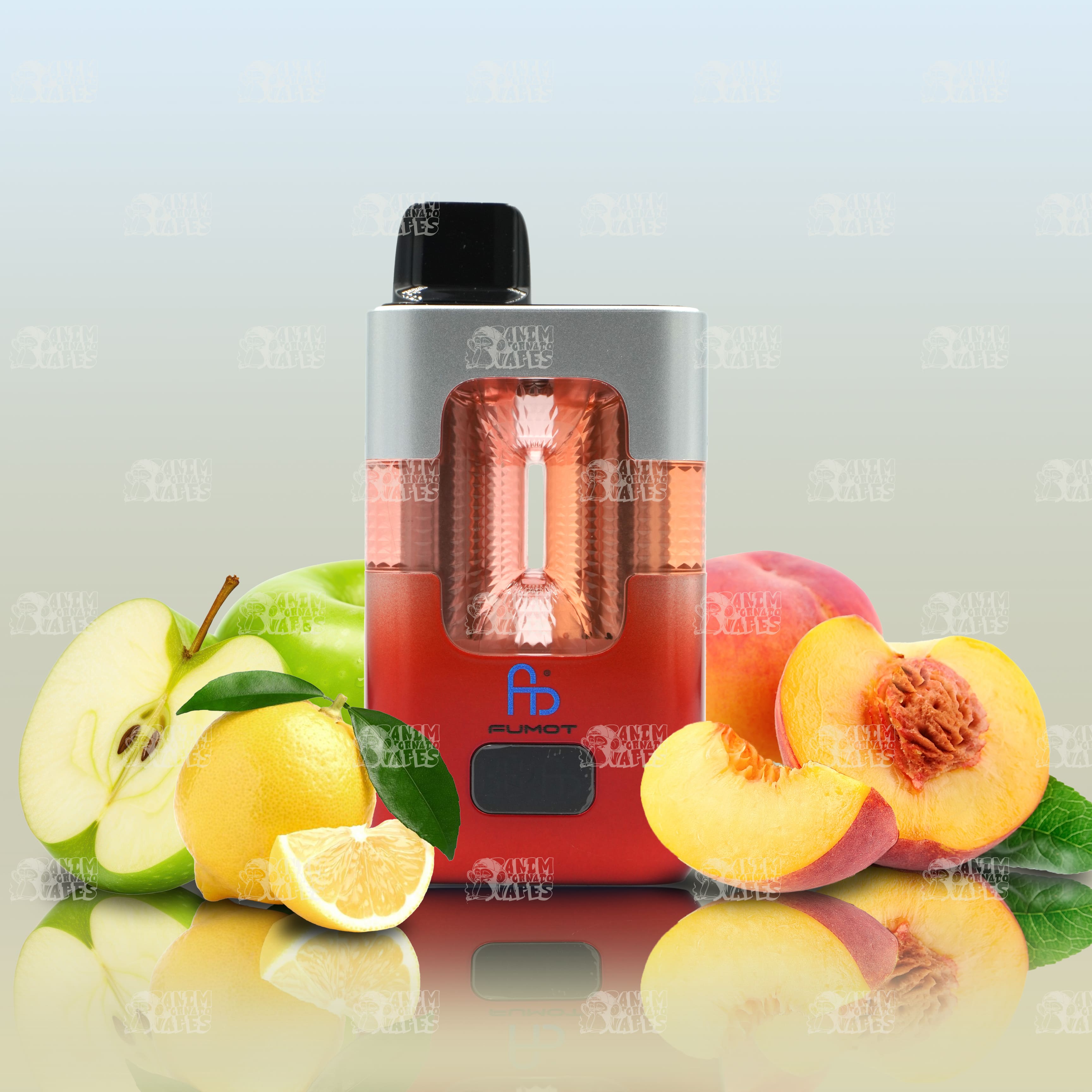 Fumot RandM Eco 2in1 50000 Sour Apple und Juicy Peach Einweg-Vape mit zwei Aromen und 50000 Zügen