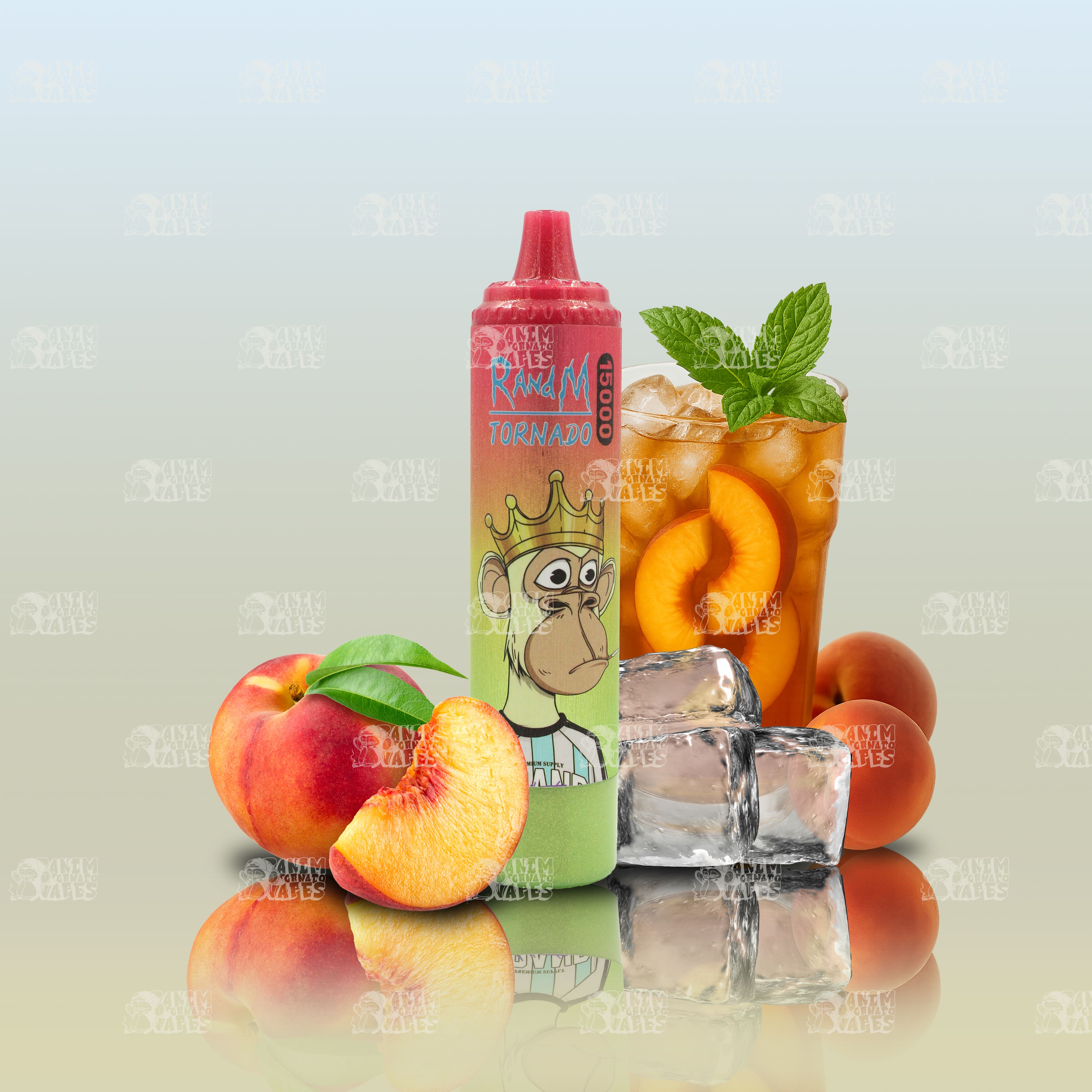 RandM Tornado 15000 Ice Tea Peach Ice Einweg-Vape mit 15000 Zügen und Mesh Coil