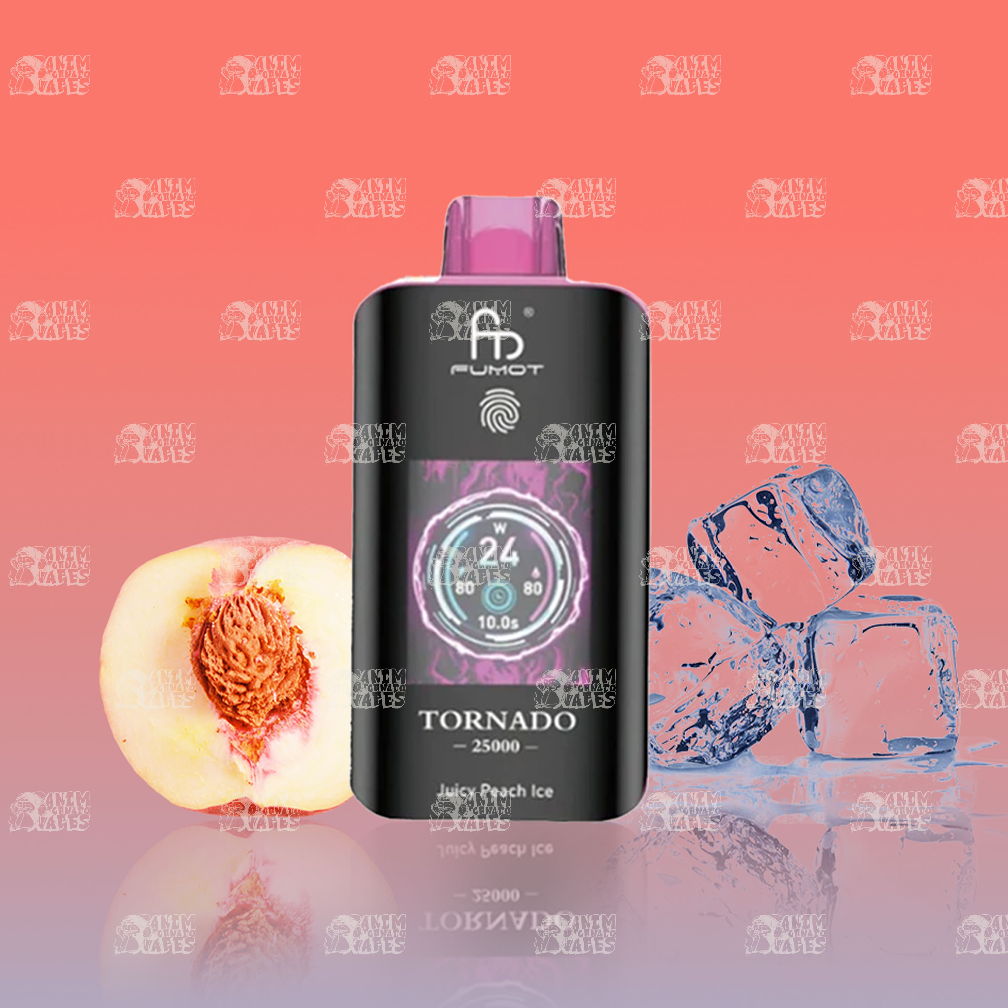 RandM Tornado 25000 Juicy Peach Ice Einweg-Vape mit 25000 Zügen und Mesh Coil