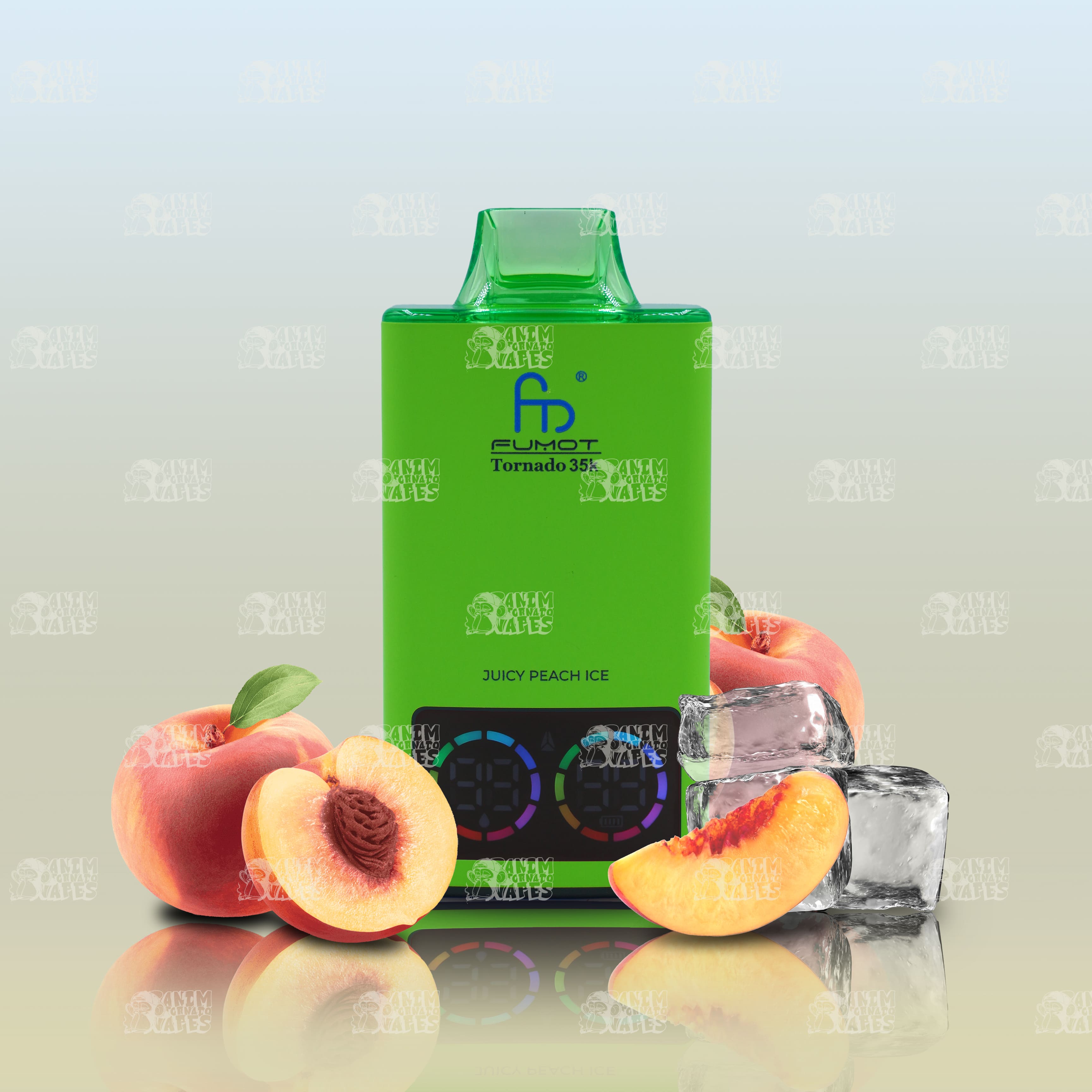 RandM Tornado 35000 Juicy Peach Ice Einweg-Vape mit 35000 Zügen und Mesh Coil