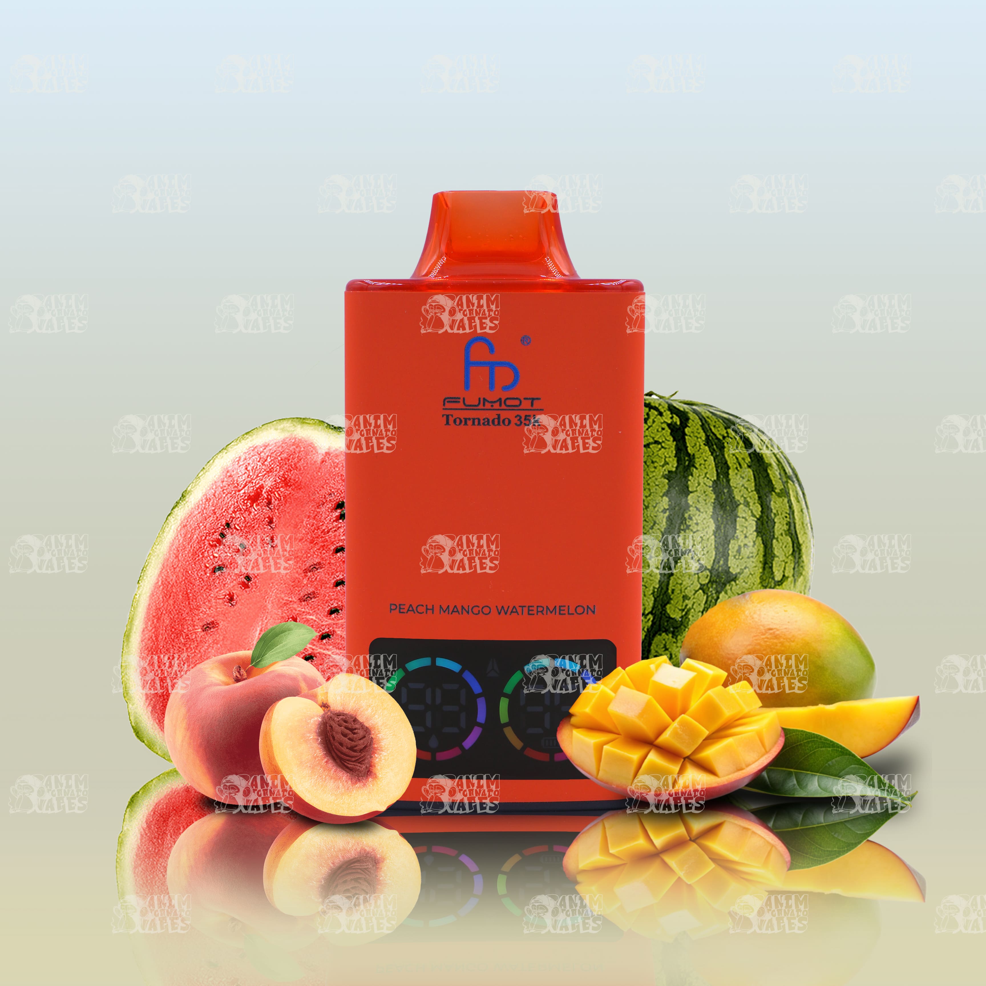 RandM Tornado 35000 Peach Mango Watermelon Einweg-Vape mit 35000 Zügen und Mesh Coil