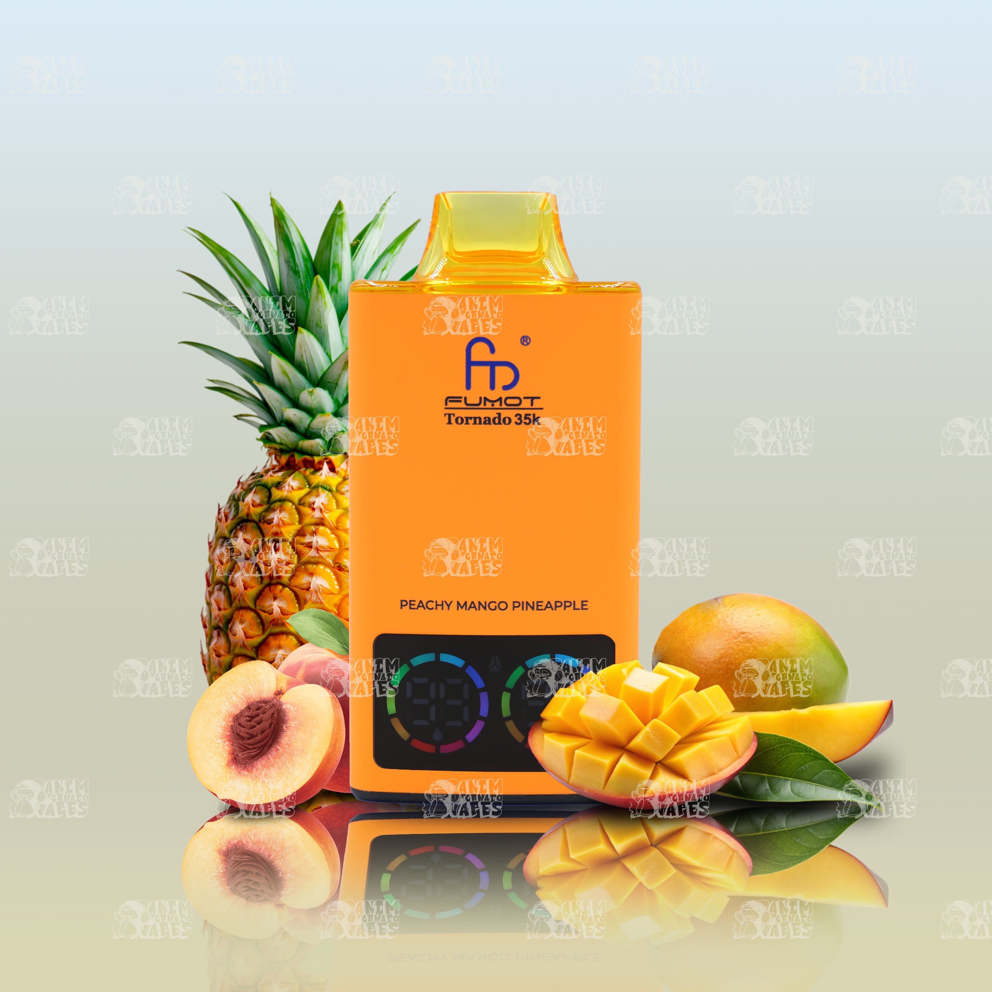 RandM Tornado 35000 Peachy Mango Pineapple Einweg-Vape mit 35000 Zügen und Mesh Coil
