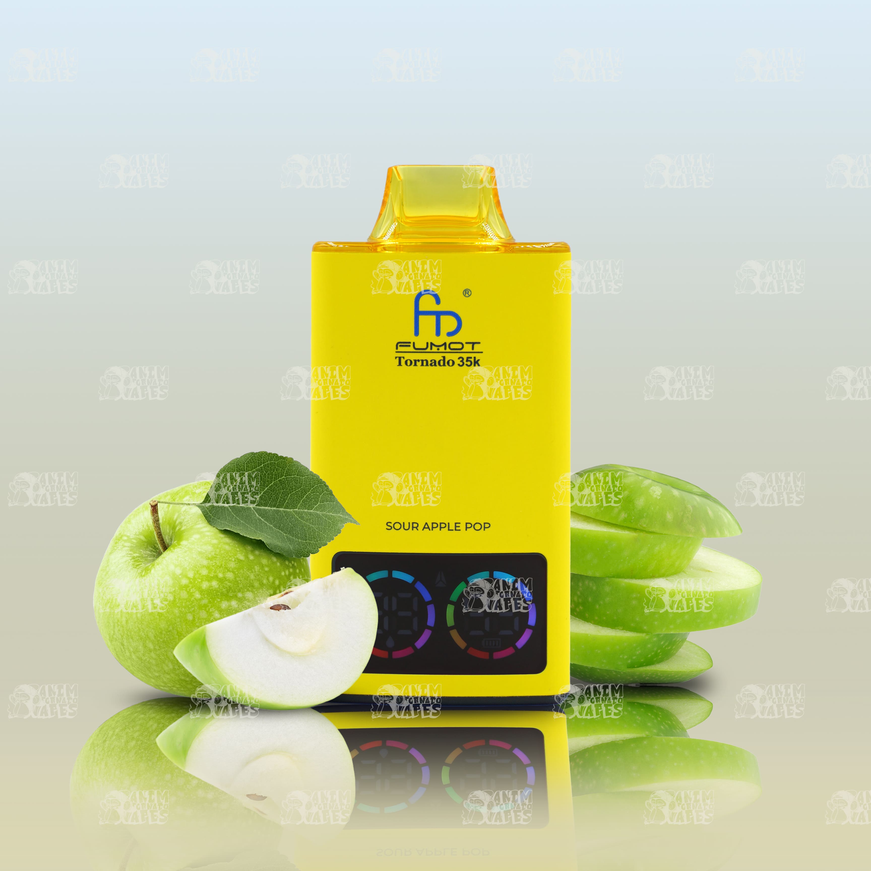 RandM Tornado 35000 Sour Apple Pop Einweg-Vape mit 35000 Zügen und Mesh Coil