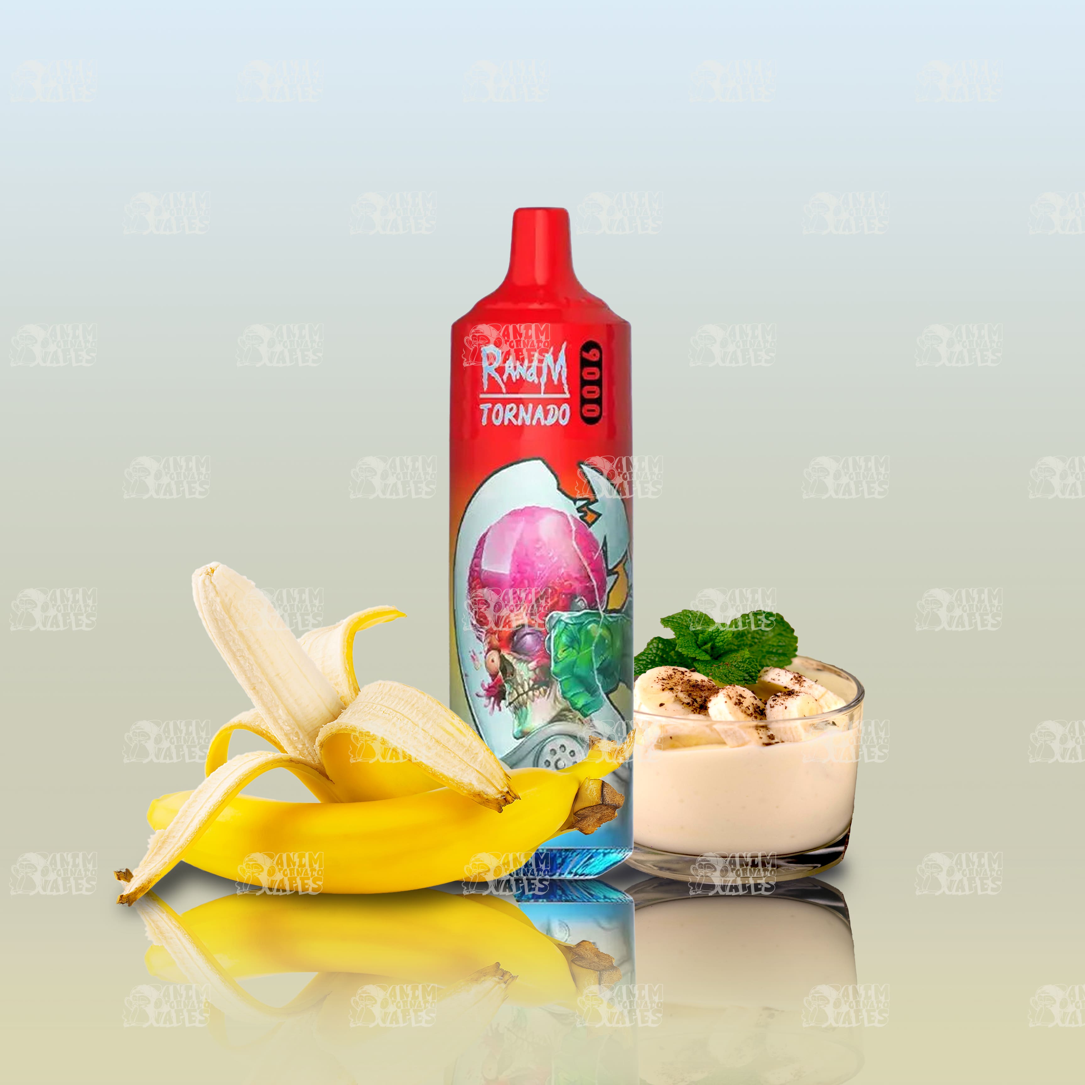 RandM Tornado 9000 Banana Custard Einweg-Vape mit 9000 Zügen und Mesh Coil