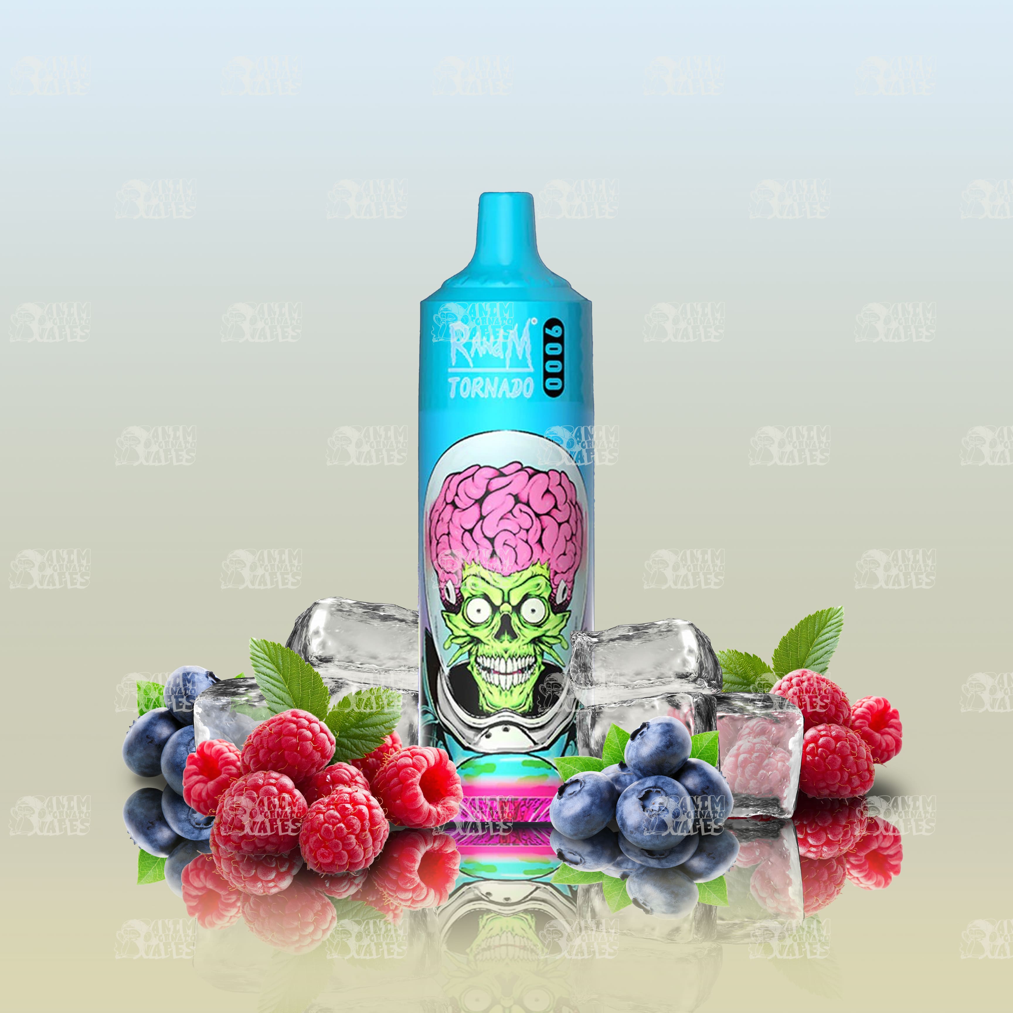 RandM Tornado 9000 Blue Razz Ice Einweg-Vape mit 9000 Zügen und Mesh Coil