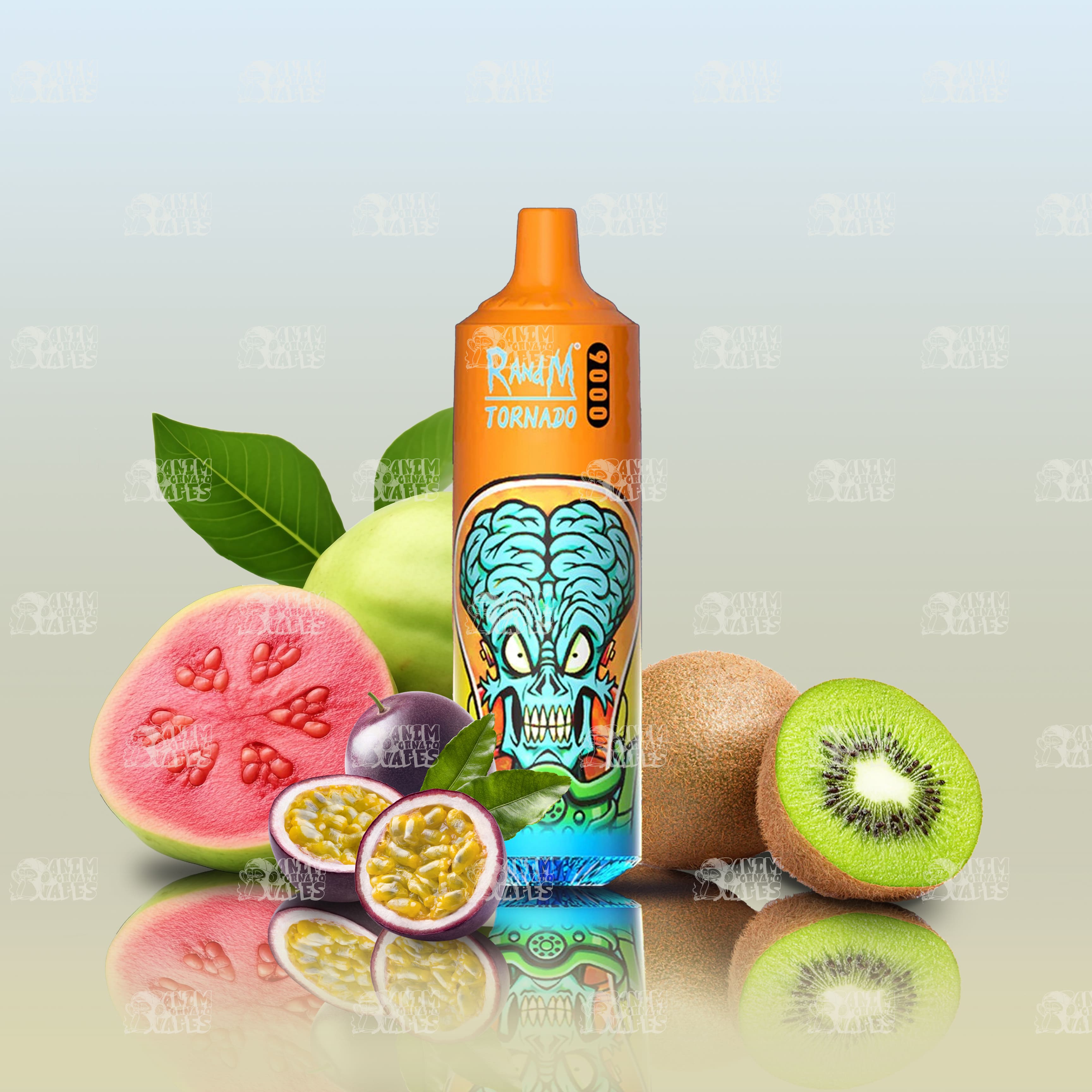 RandM Tornado 9000 Kiwi Passion Fruit Guava Einweg-Vape mit 9000 Zügen und Mesh Coil